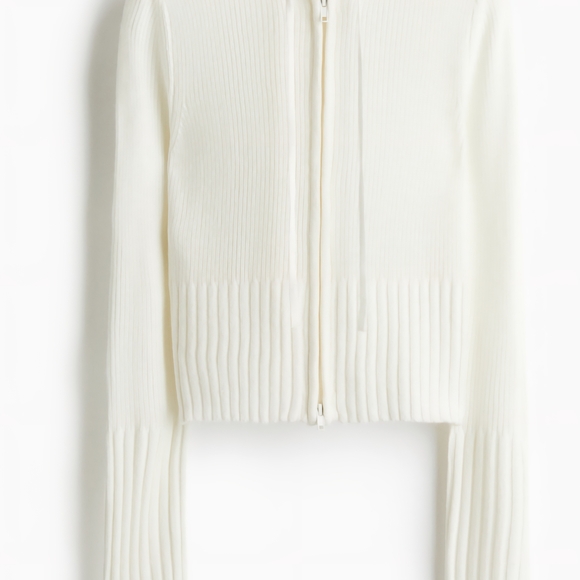 Women's White Zip Sweater- Crop - Picture 3 of 3